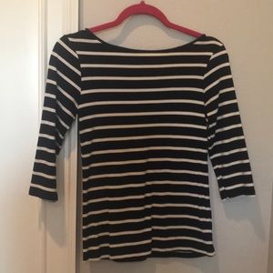 ZARA Navy and white striped scoop neck